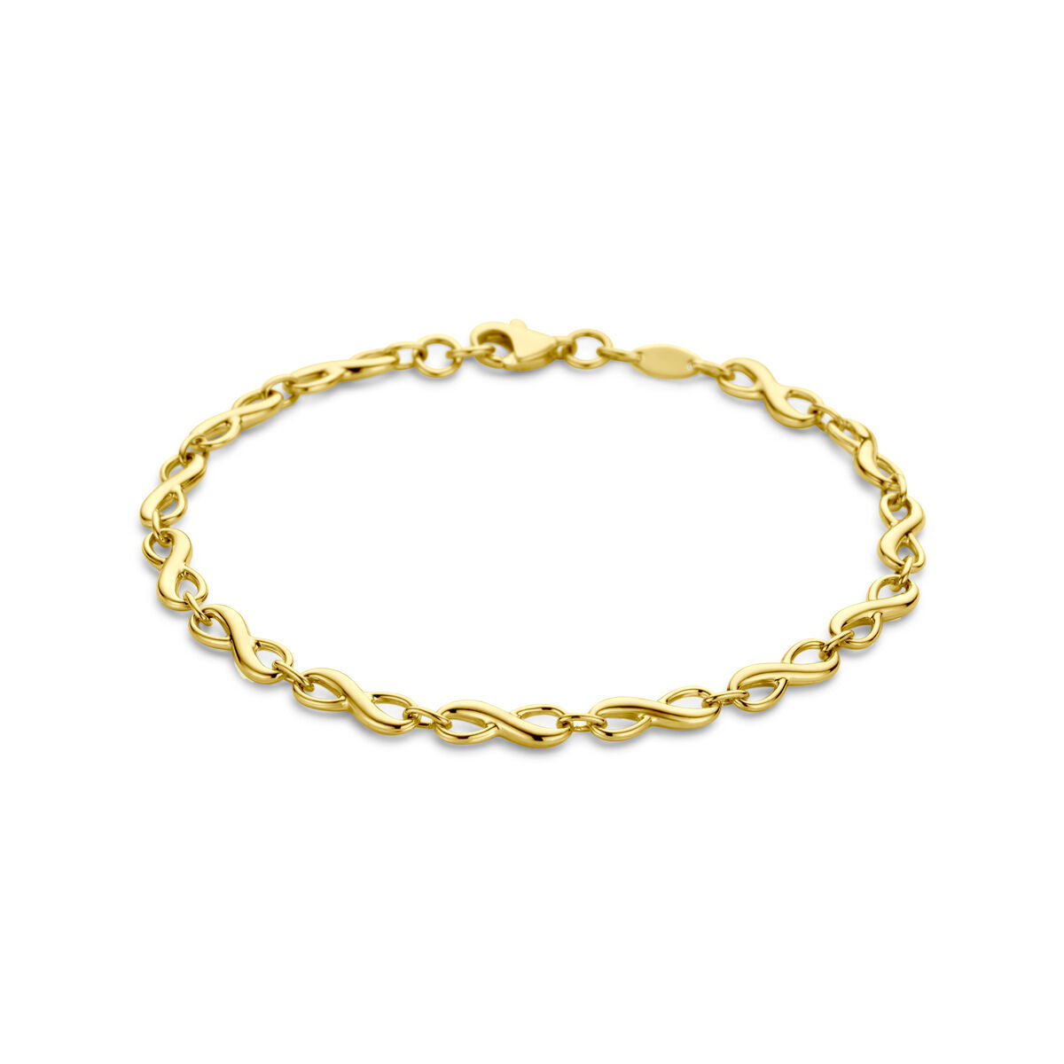 Bracelet en or 14K avec motif infini, finition brillante et maillons entrelacés.