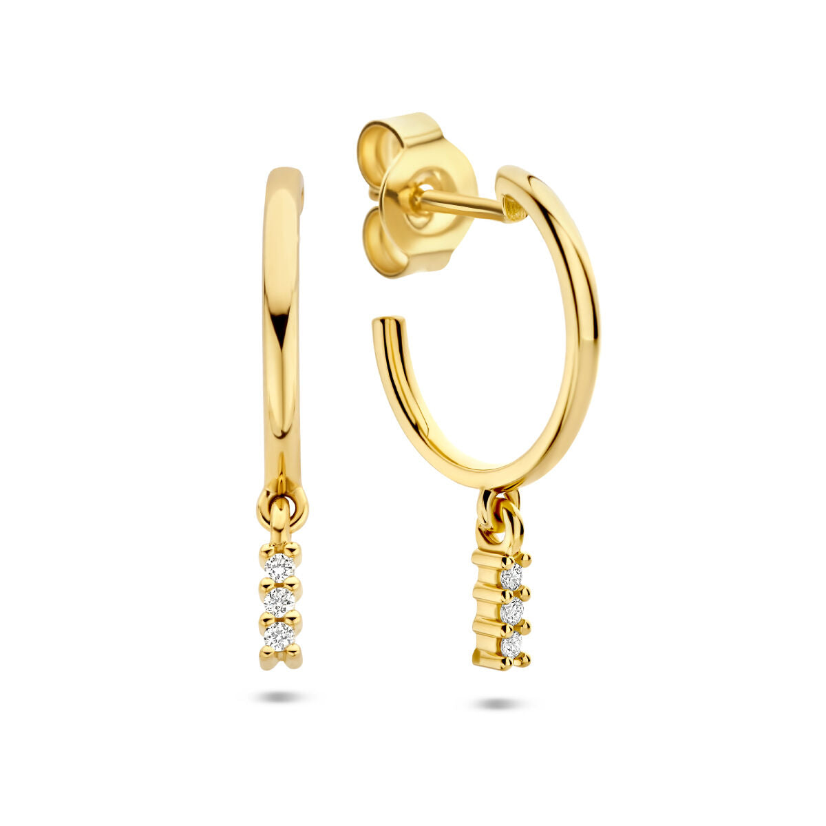 Boucles d'oreilles en or jaune 14K avec pendentifs en diamants de 0,05 ct.