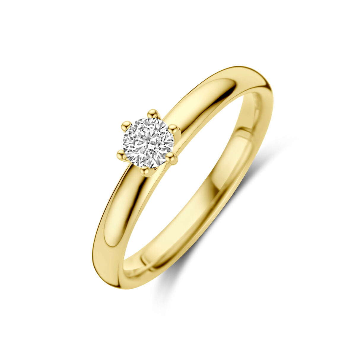 Bague en or jaune 14K avec un diamant de 0,25 ct, serti de six griffes.