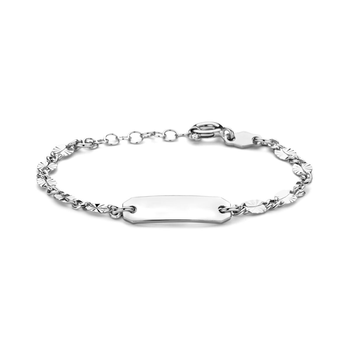Bracelet en argent rhodié avec plaque gravable de 5,0 mm et chaîne de 11 + 2 cm.