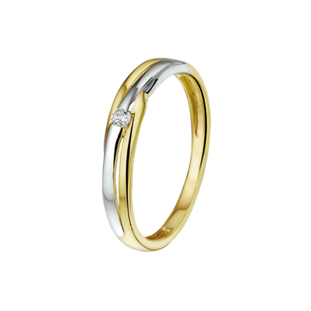 ring zirkonia 14K bicolor goud geel/wit