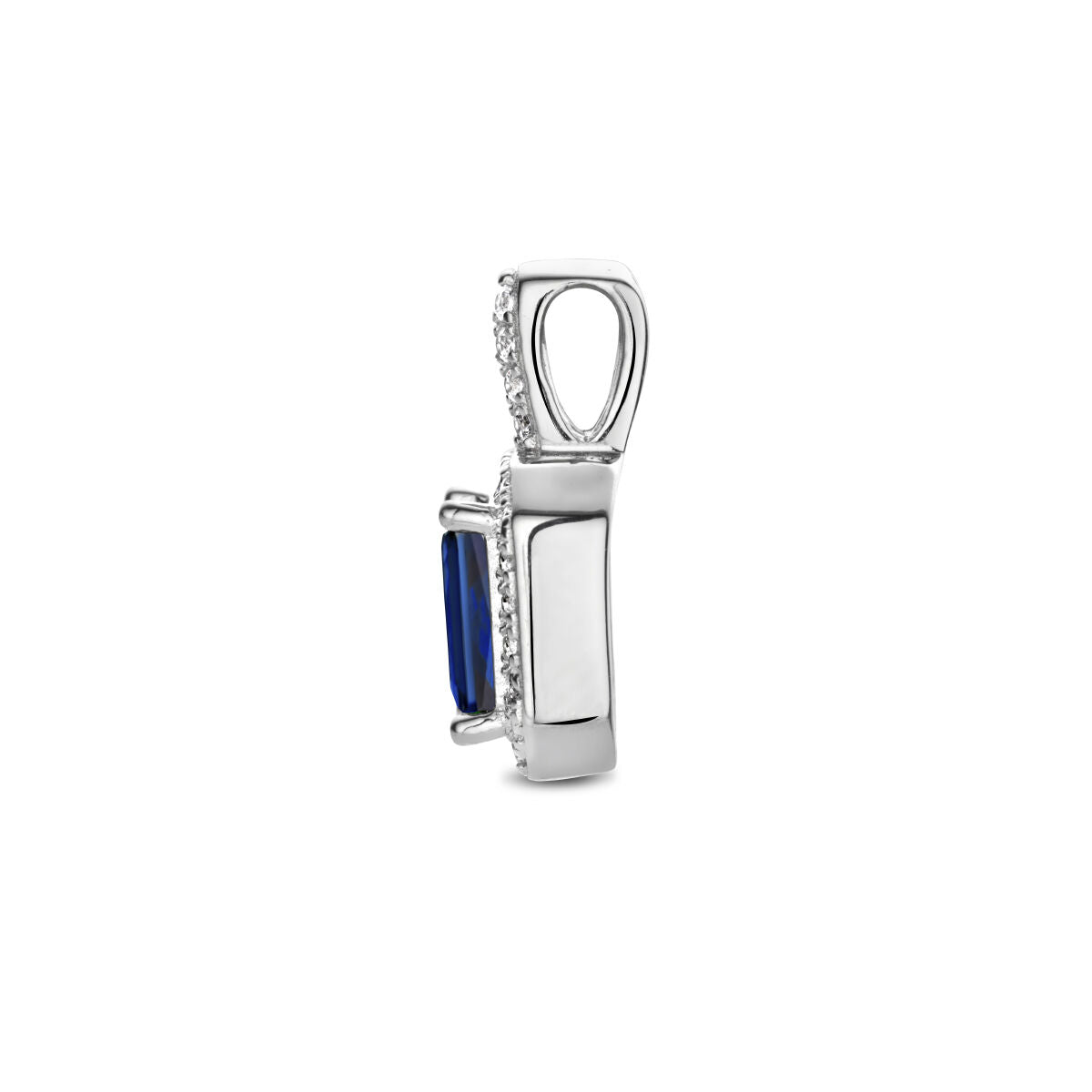 pendentif bleu et blanc zircone halo argent rhodié