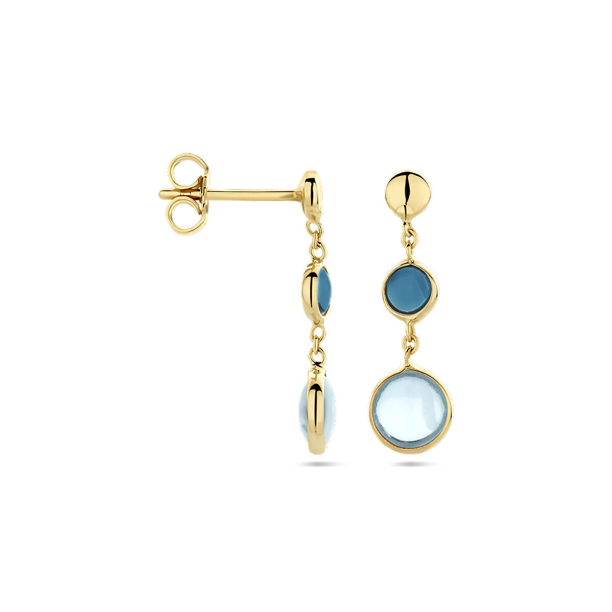 boucles d'oreilles topaze bleue et topaze london blue en or jaune 14K
