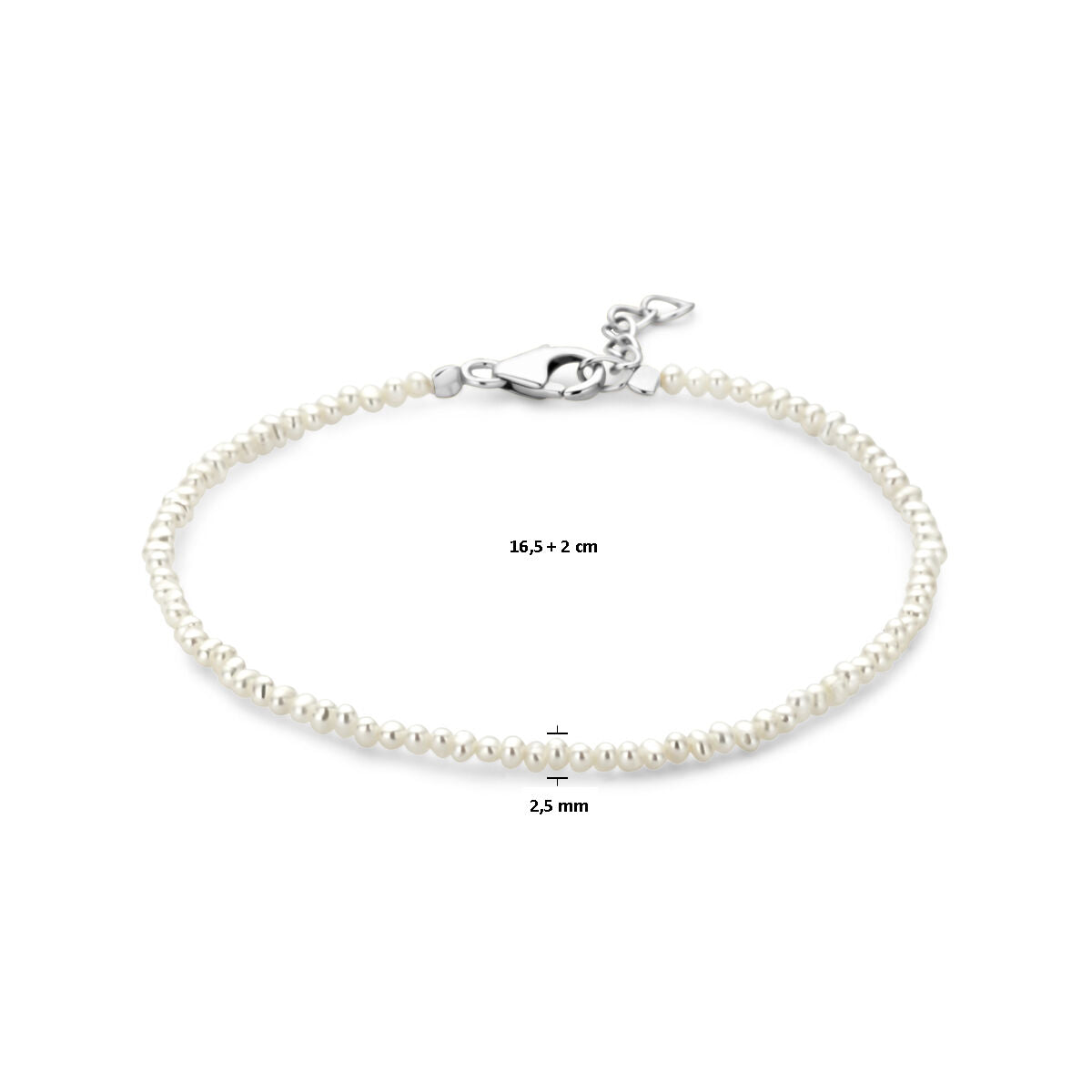 bracelet perles 16,5 + 2 cm argent rhodié
