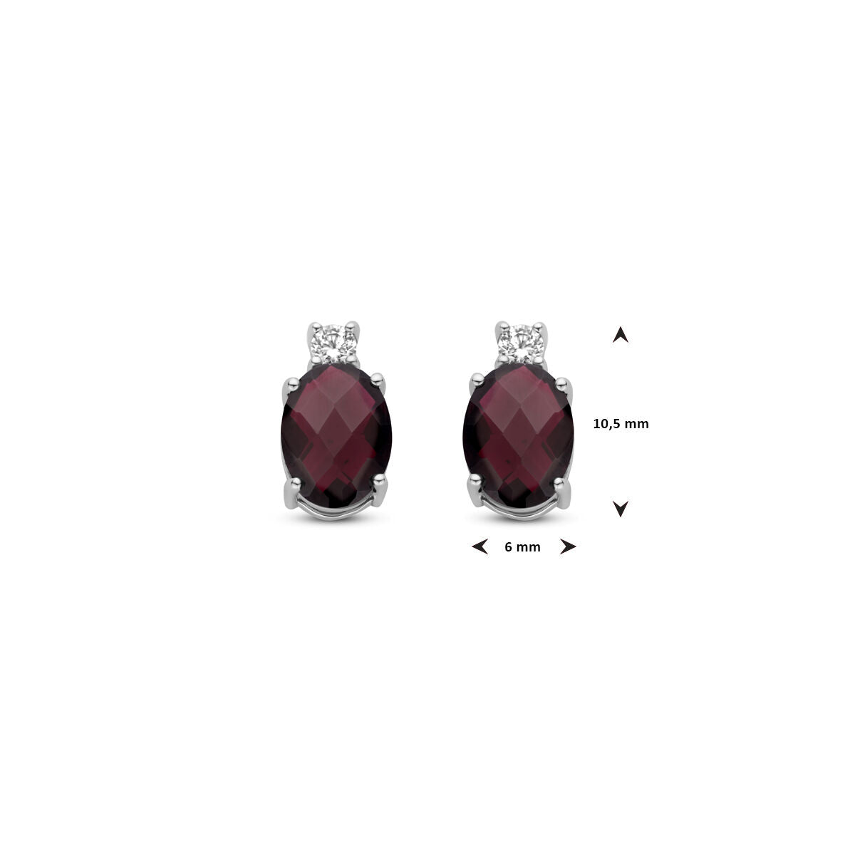 puces d'oreilles grenat et zircone 10,5 mm argent rhodié