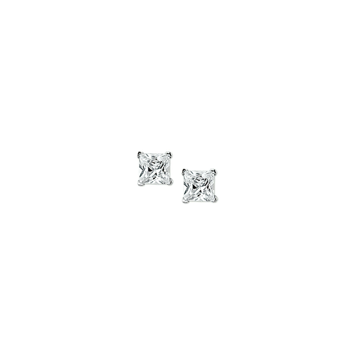 Boucles d'oreilles en argent rhodié avec zirconia, forme carrée et éclatante.