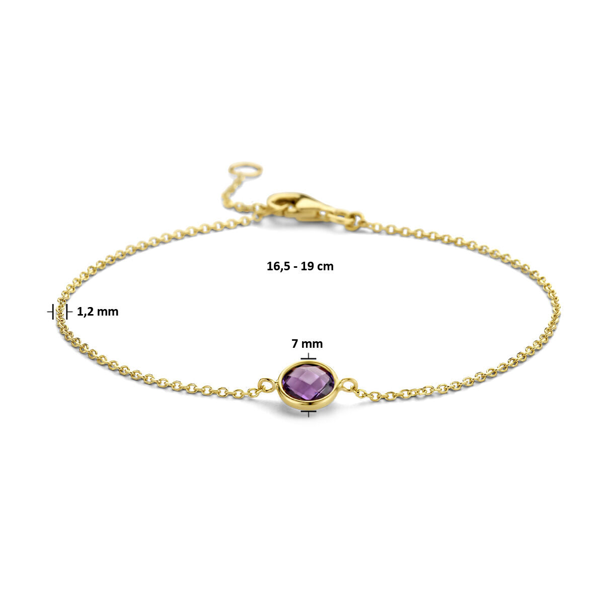 bracelet améthyste 16,5 - 19 cm or jaune 14K