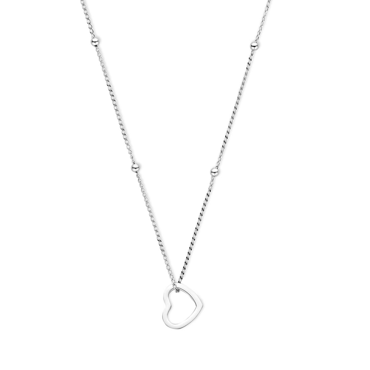 Collier en argent rhodié avec un pendentif en forme de cœur, longueur ajustable de 41 à 45 cm.