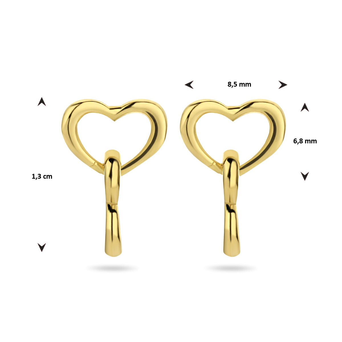 boucles d'oreilles cœurs 1 micron argent plaqué or (jaune)