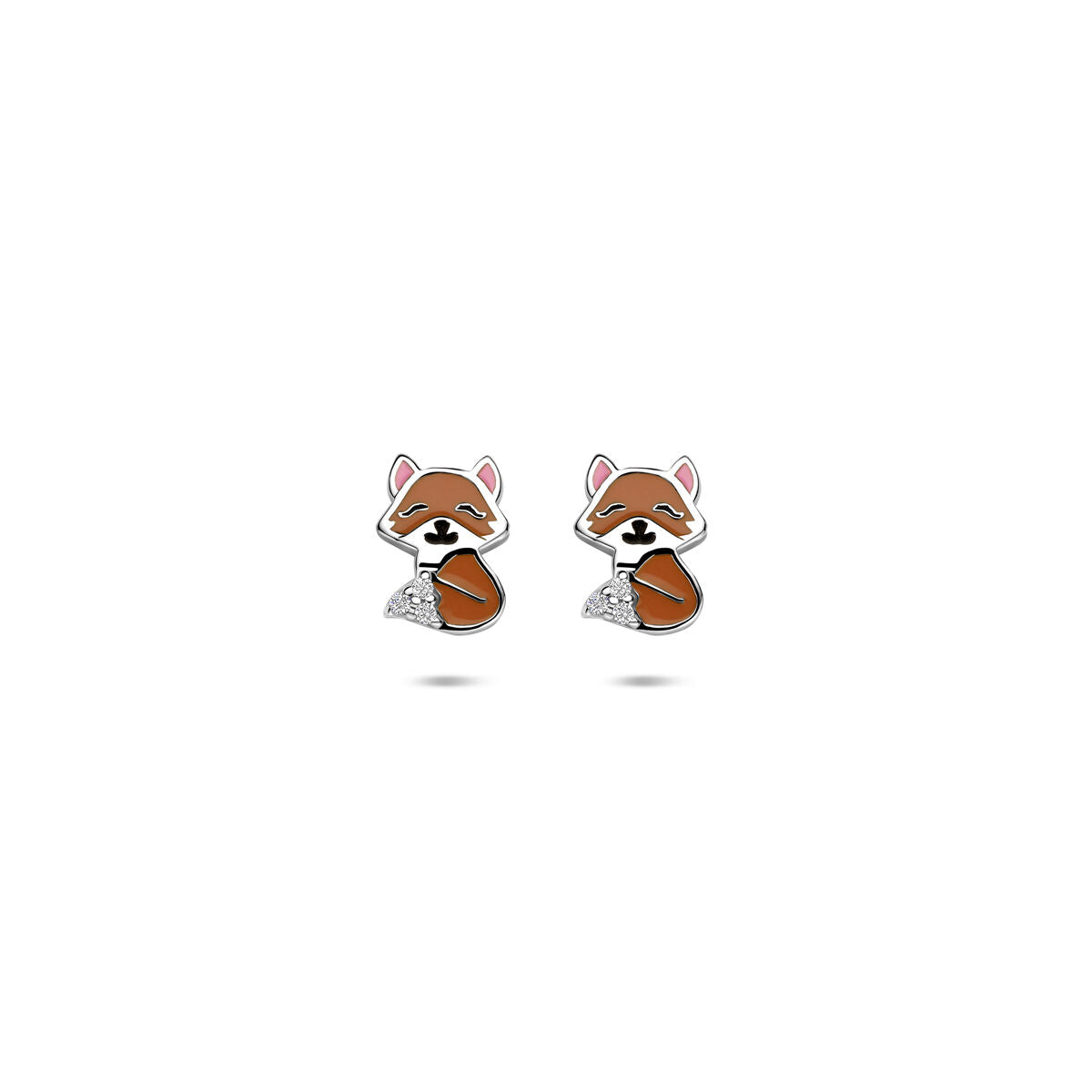 Boucles d'oreilles en argent pour enfants avec émail de renard et zirconia, dimensions 7,5 x 5,5 mm.