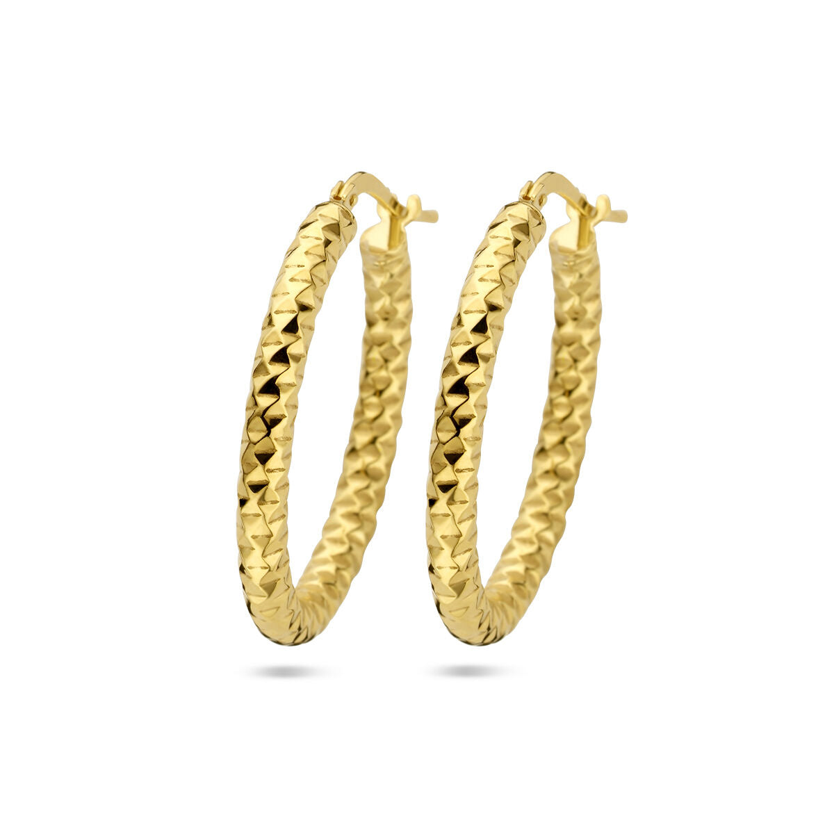 Boucles d'oreilles en argent doré, forme ronde, finition diamantée, largeur de 3,0 mm.
