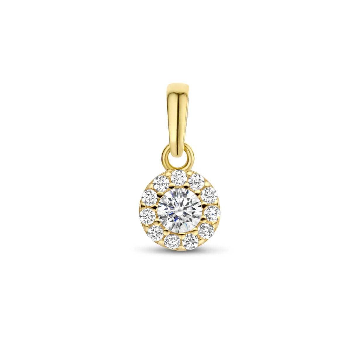 pendentif en or jaune 14K avec zirconias en halo.
