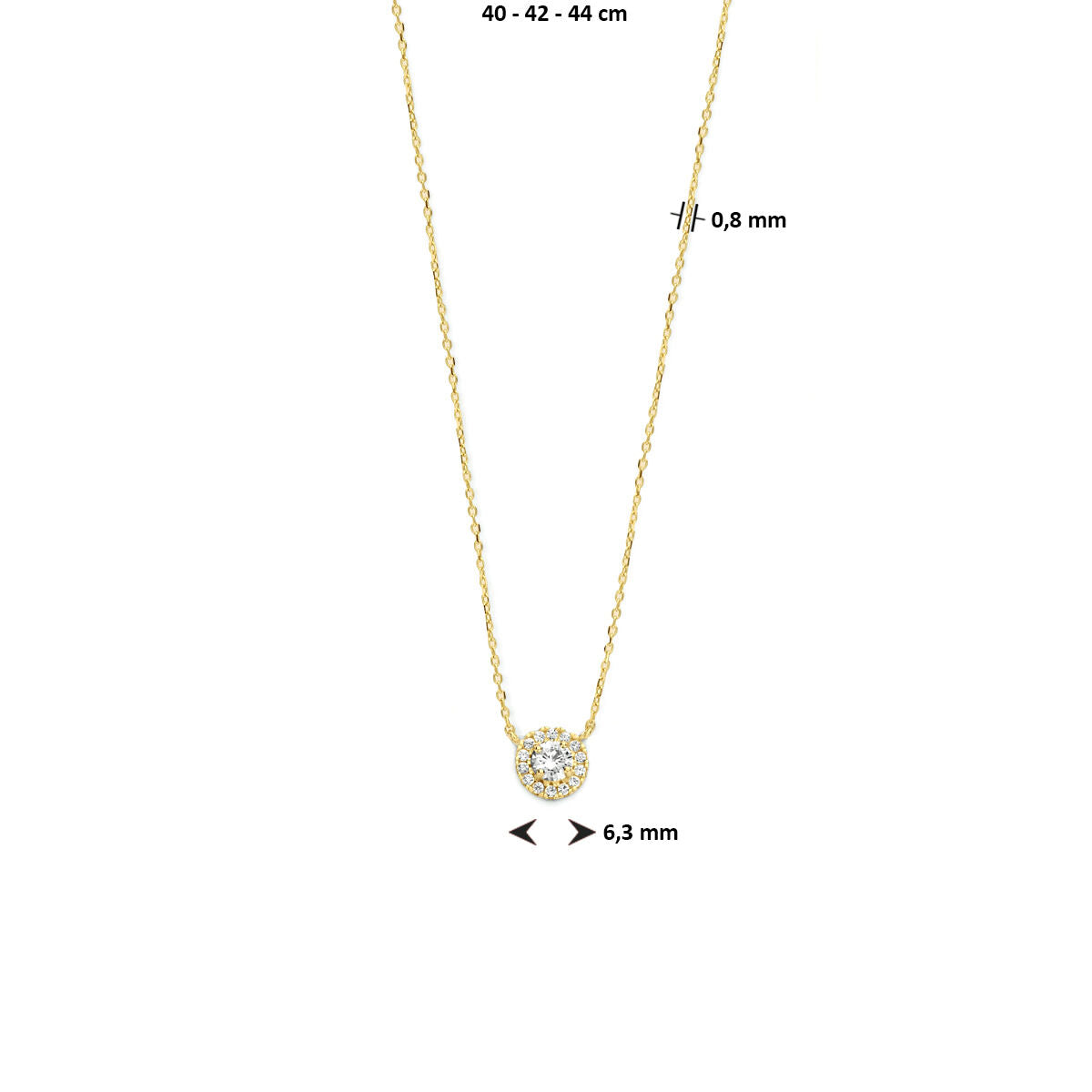 collier zircone 40 - 42 - 44 cm halo or jaune 14K