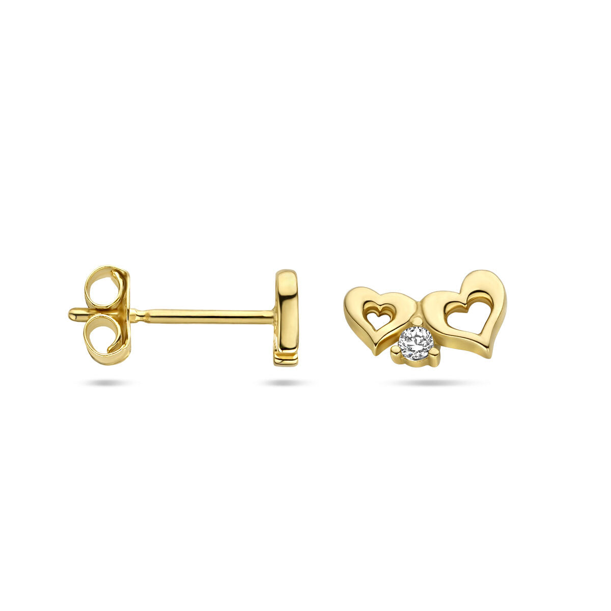 puces d'oreilles cœurs zircone 14K or jaune