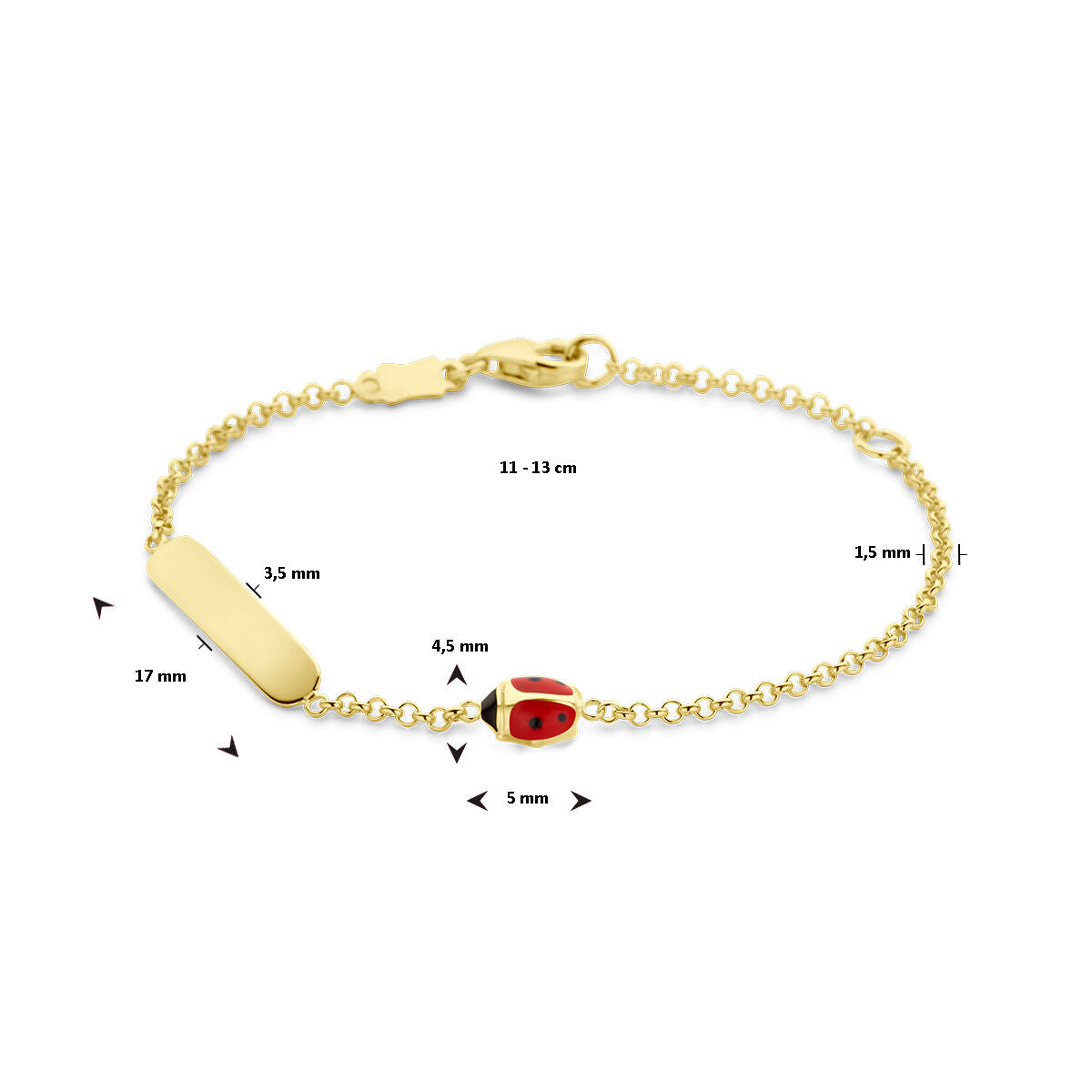 Bracelet en or coccinelle plaque 3,5 mm 14K