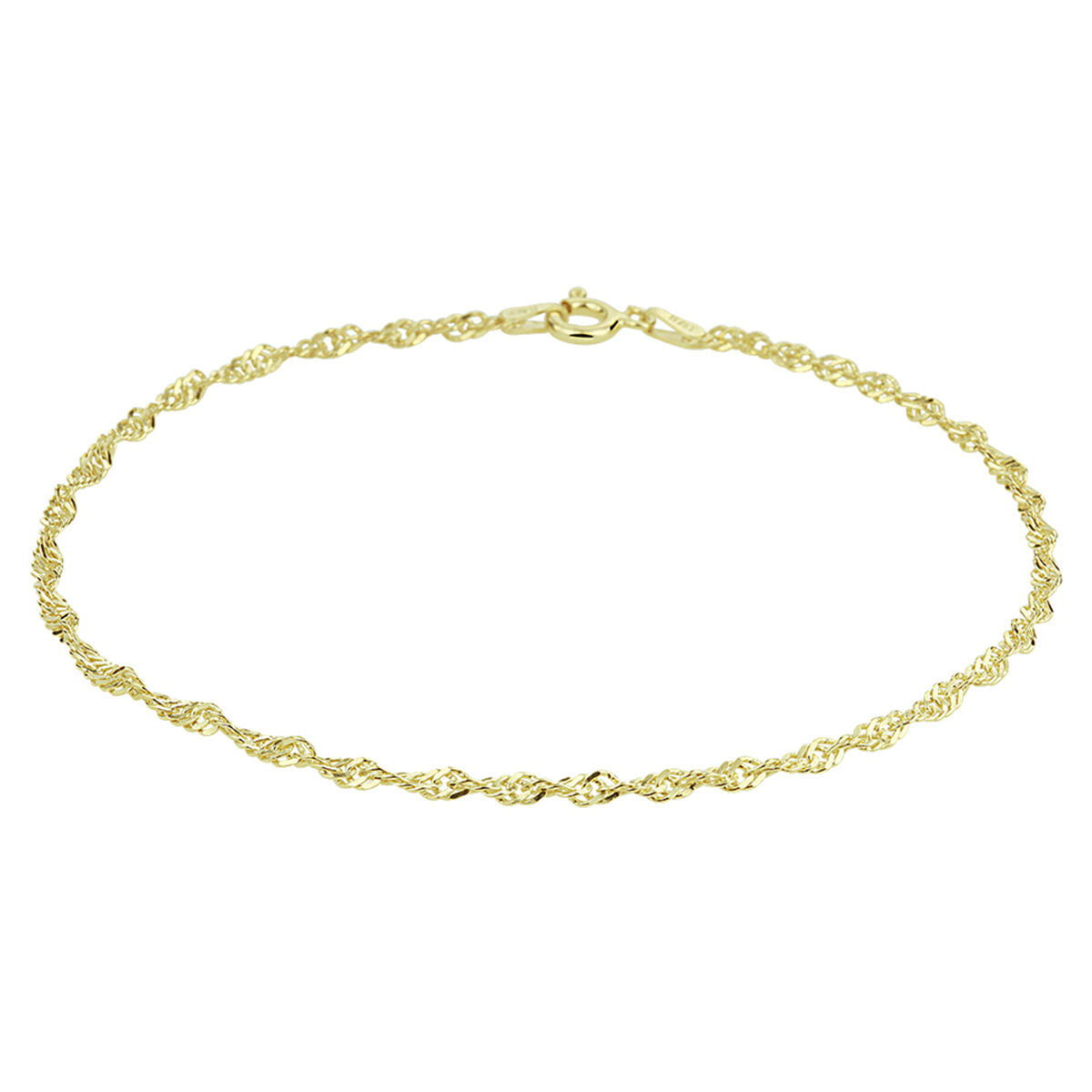 Bracelet jonc en argent doré, 2,25 mm de large et 24 cm de long, avec maillons entrelacés.