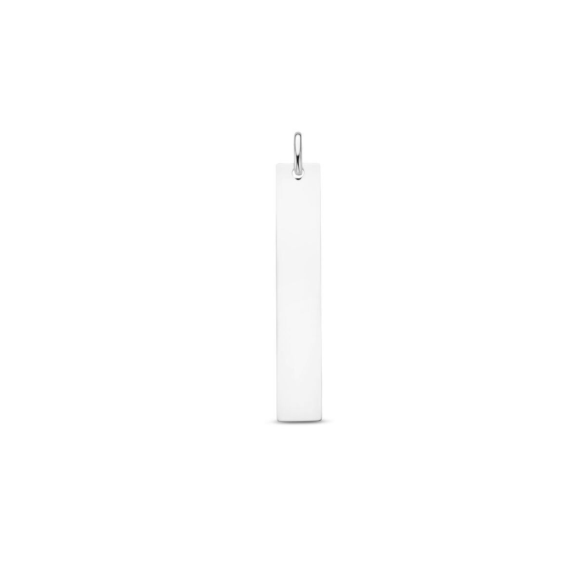 Pendentif en argent blanc rectangulaire, lisse et sans gravure.