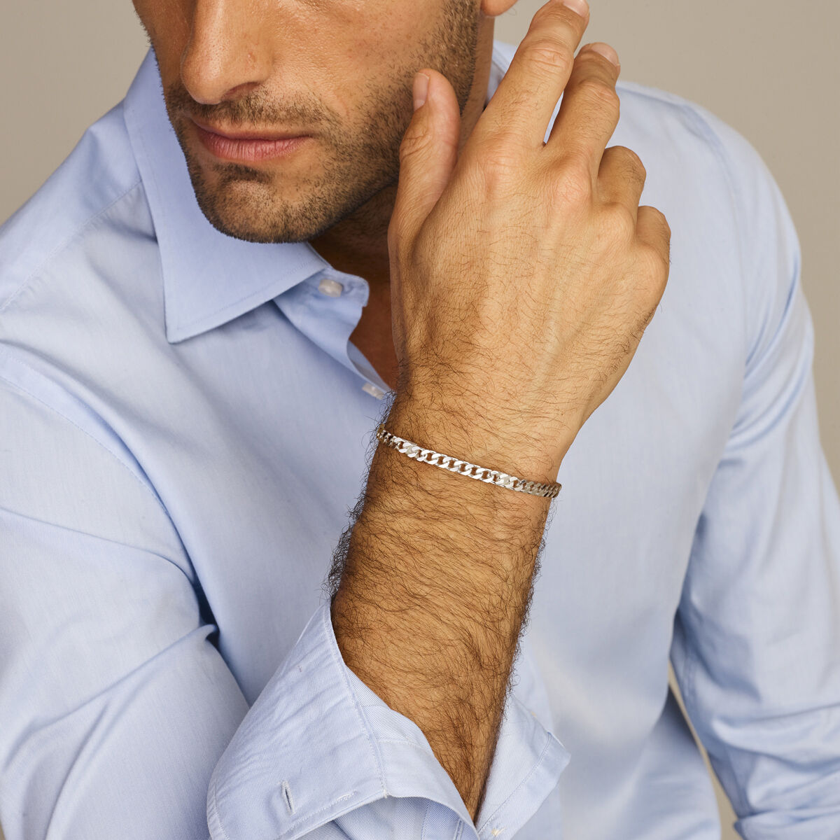 bracelet gourmette avec entretoise 5,1 mm 21 cm 6-facettes taillées argent blanc
