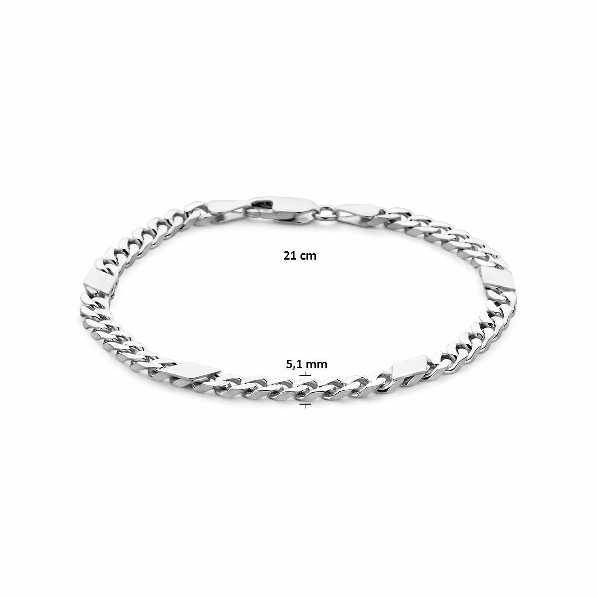 bracelet gourmette avec entretoise 5,1 mm 21 cm 6-facettes taillées argent blanc