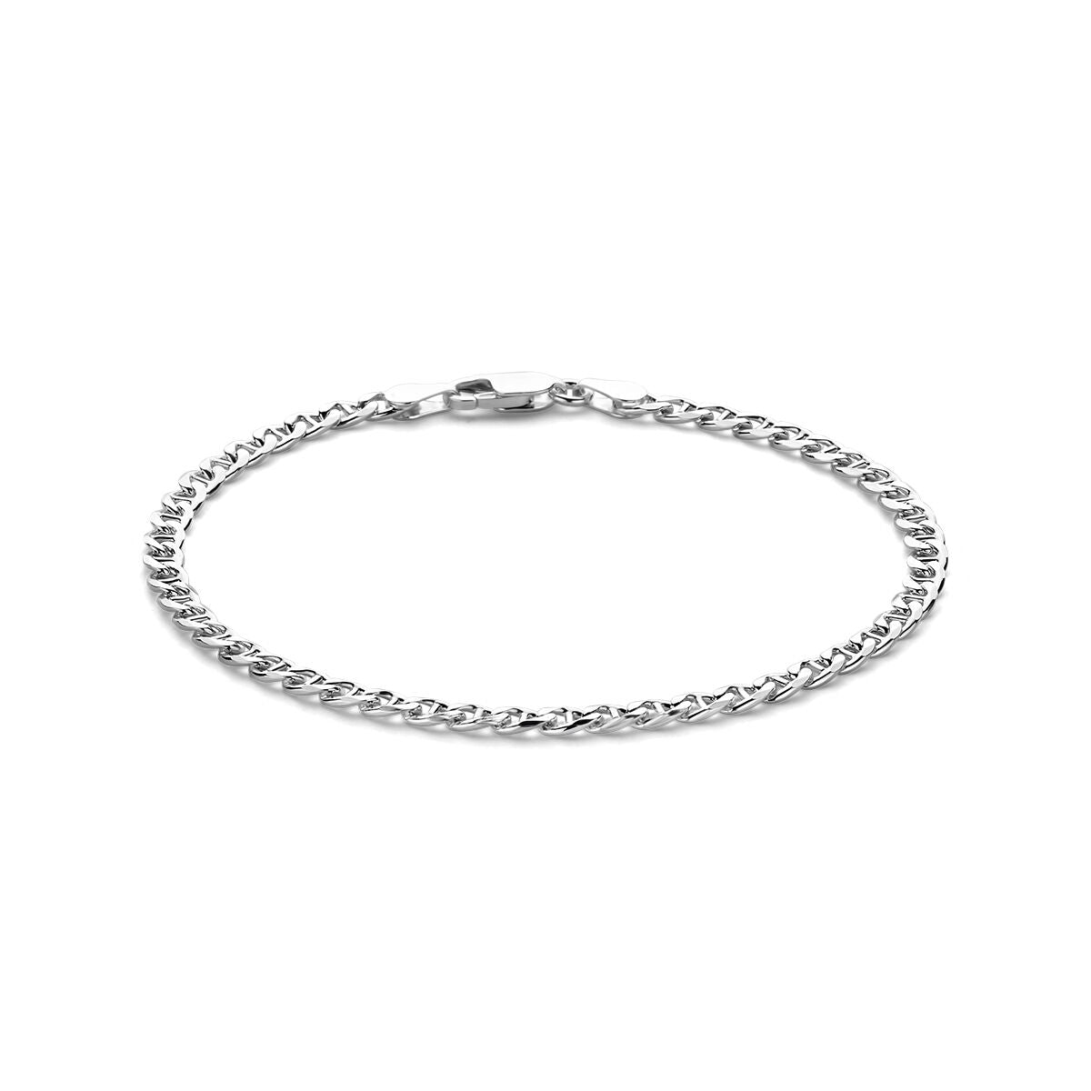 Bracelet gourmette en argent blanc avec un bar de 3,8 mm, longueur de 21 cm.