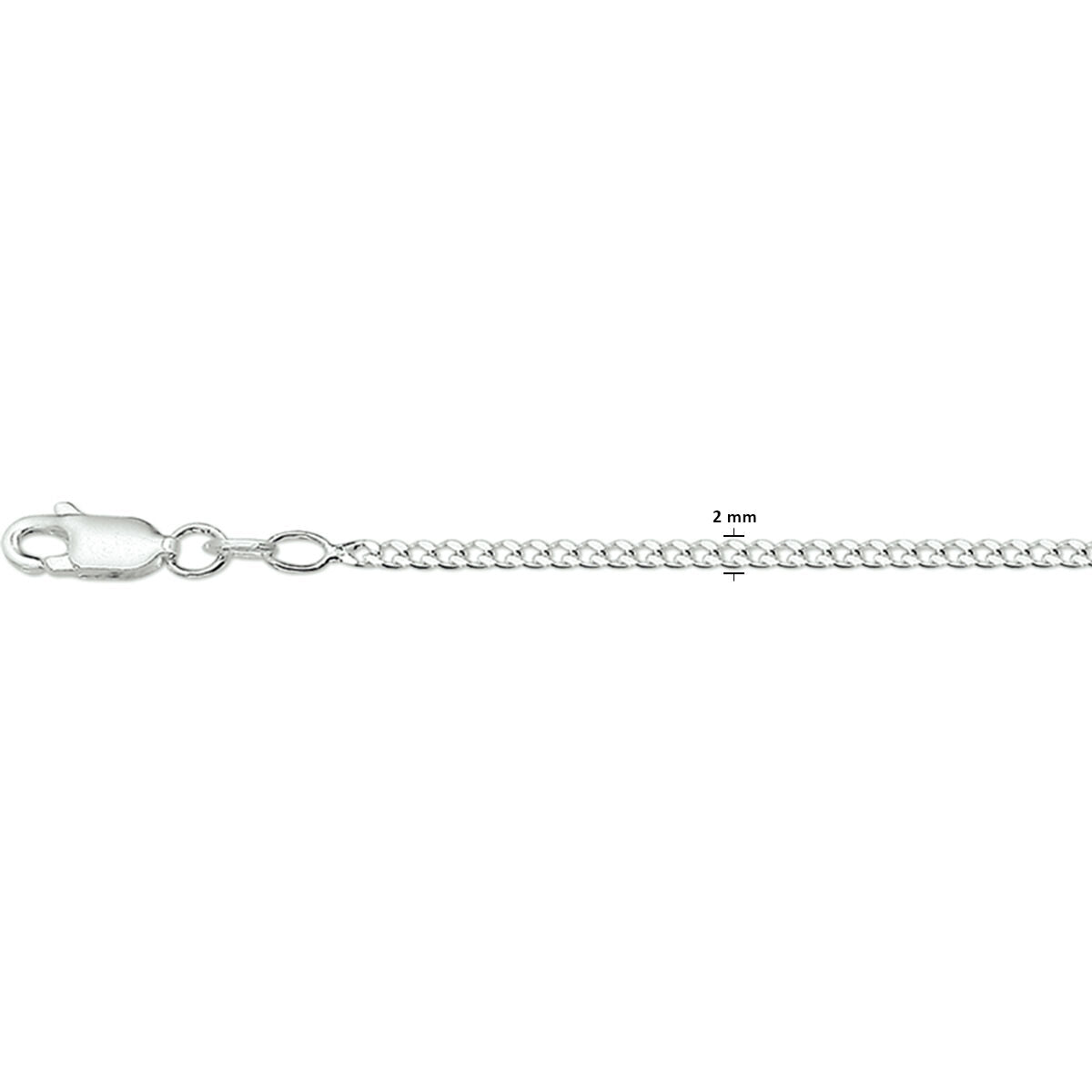 Collier gourmette en argent blanc, 4 côtés taillés, largeur de 2,0 mm.