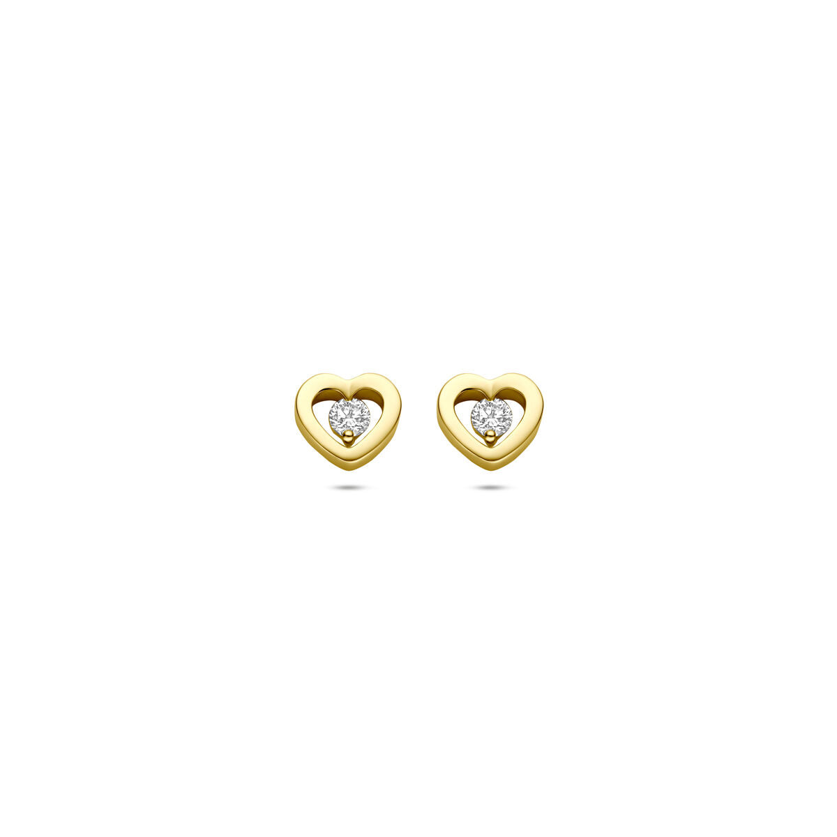Puces d'oreilles en or avec cœur et diamant – or jaune 14k