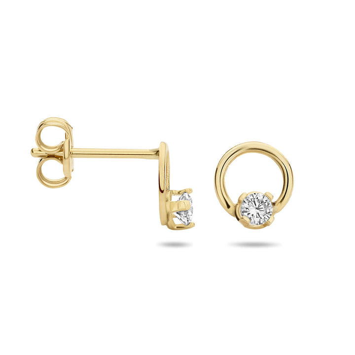 oorknoppen rondje zirkonia 14K geelgoud