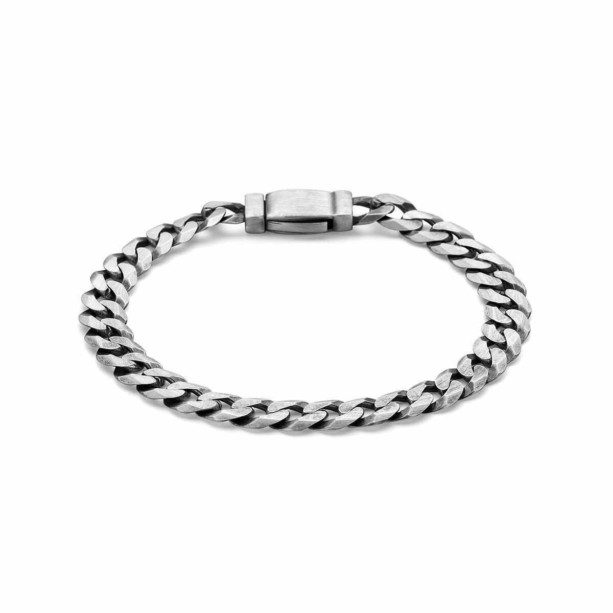 Bracelet gourmette en argent oxydé, 8 côtés, 8,2 mm de large.
