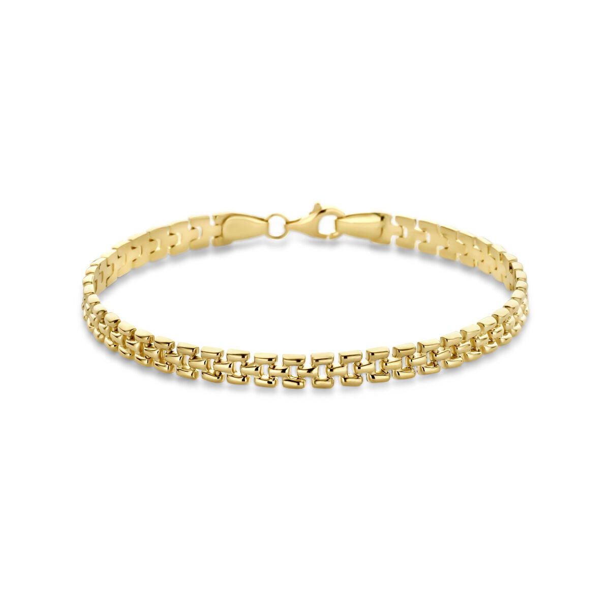 Bracelet en or jaune 14K avec motif panthère de 5 mm et longueur de 19 cm.