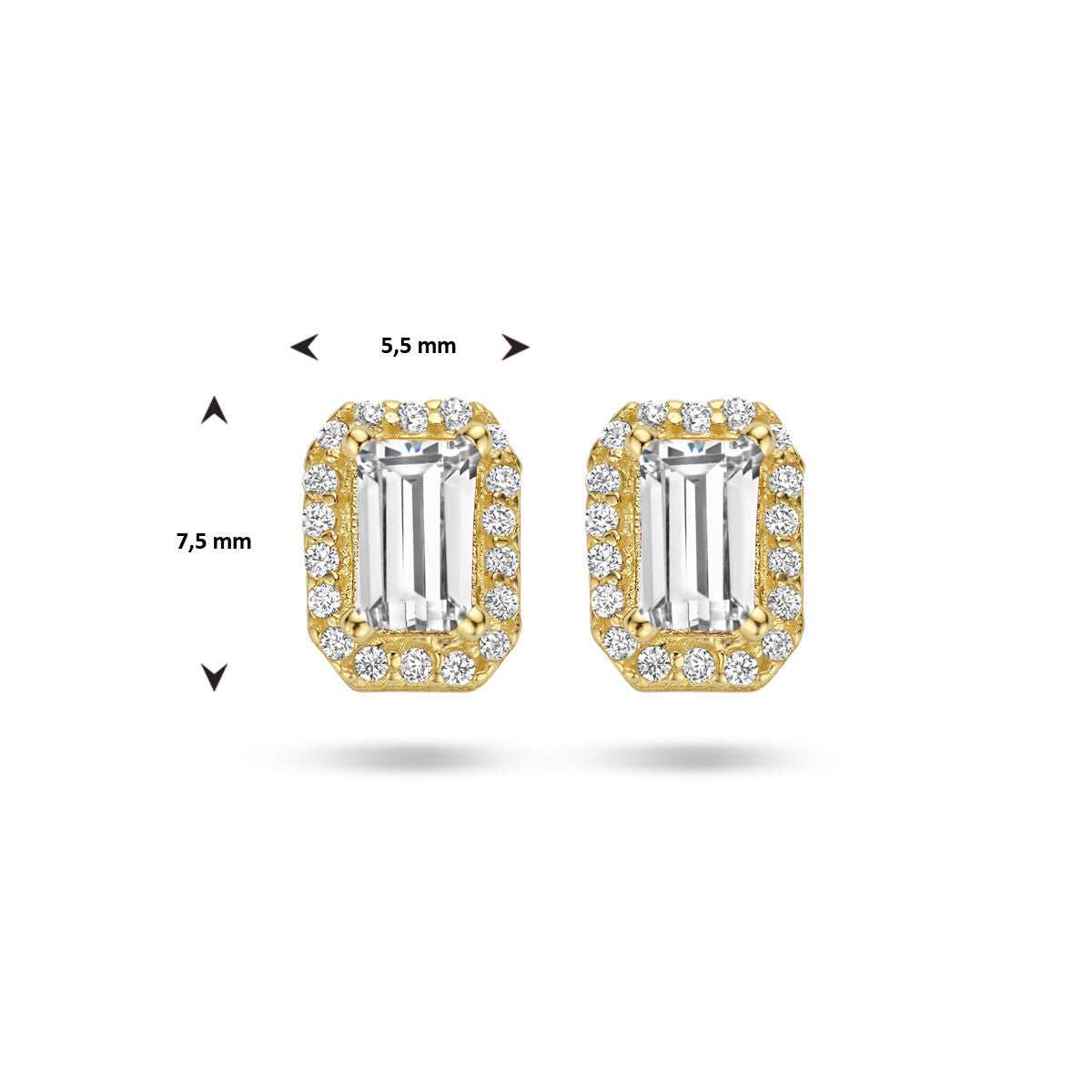 puces d'oreilles zircone halo 14K or jaune