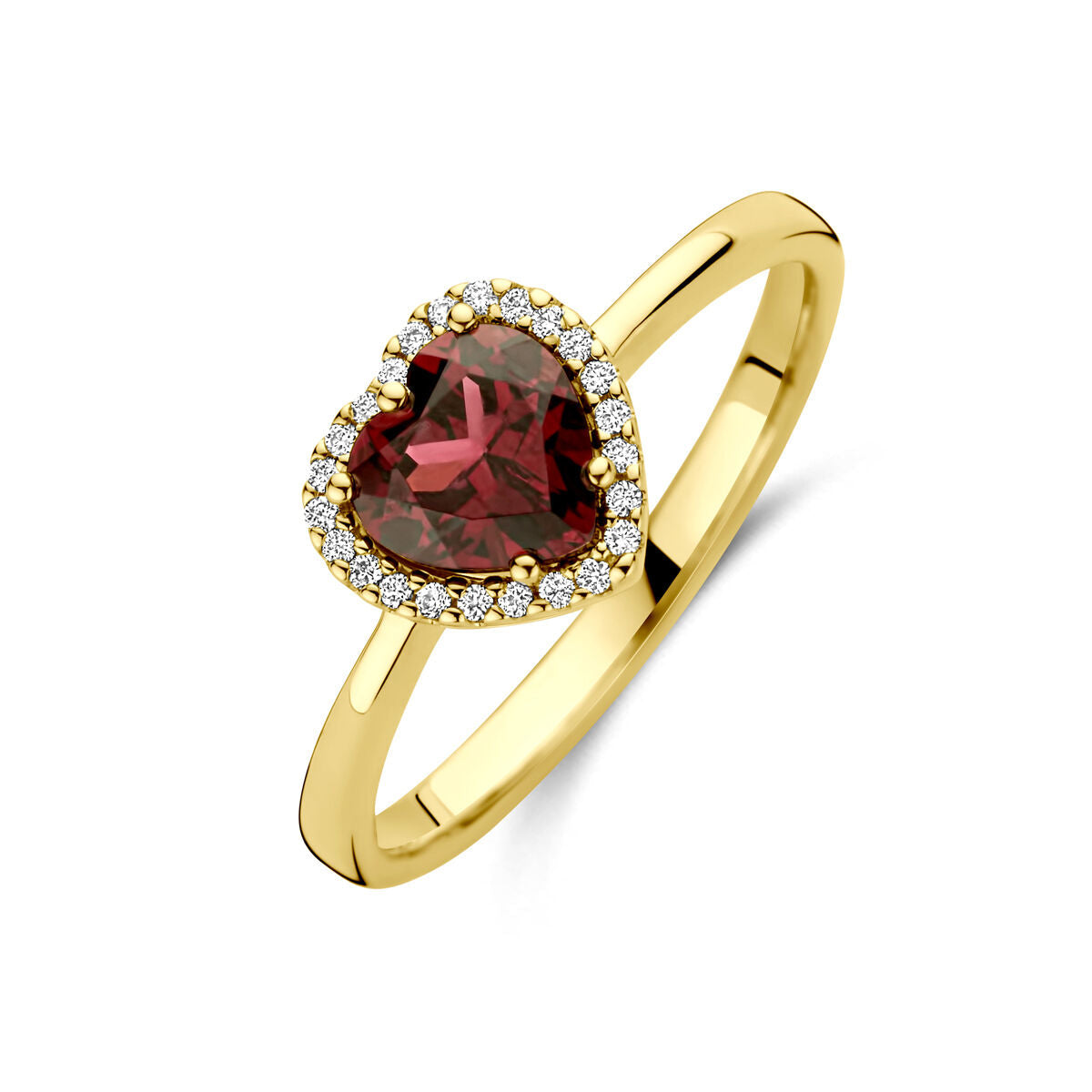 Bague en or jaune 14K avec un cœur en rhodolite rose et des diamants de 0,06 ct.