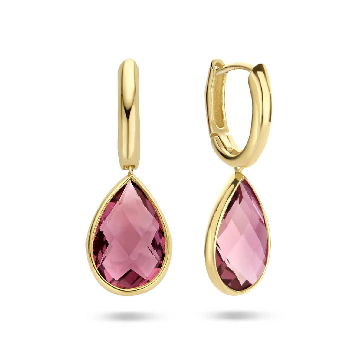 créoles en rhodolite quartz en or jaune 14K