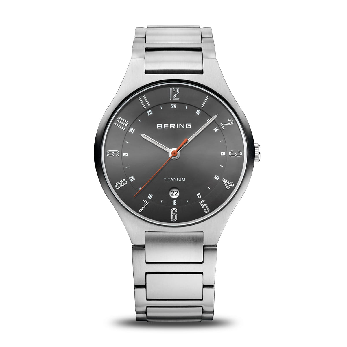Montre pour homme avec cadran gris, bracelet en acier inoxydable et aiguilles argentées.