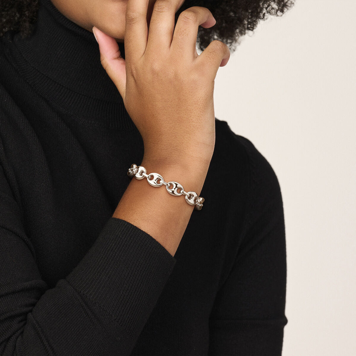 bracelet grain de café 11 mm 20 cm argent rhodié