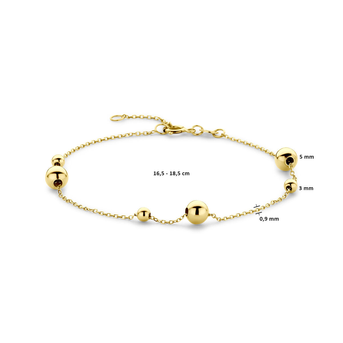bracelet boules 16,5 - 18,5 cm 14K or jaune