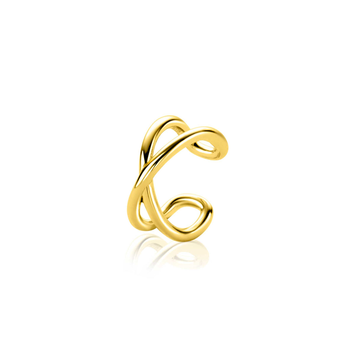 Boucles d'oreilles dorées en forme de double boucle, finition lisse et brillante.