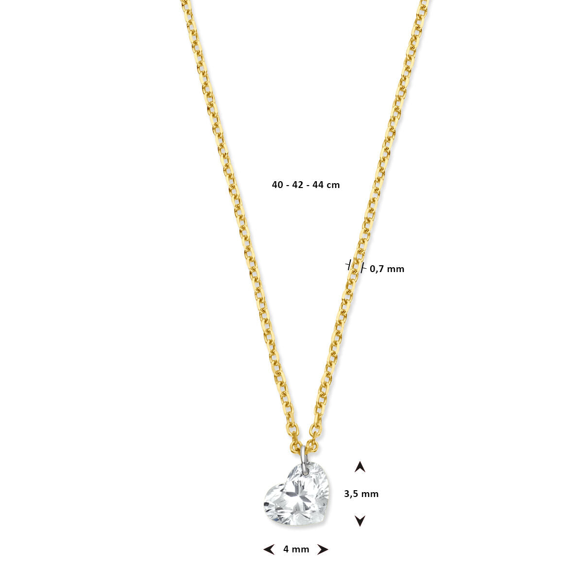 collier cœur diamant lab grown 0,7 mm 40 - 42 - 44 cm 0.25ct g si or jaune 14K
