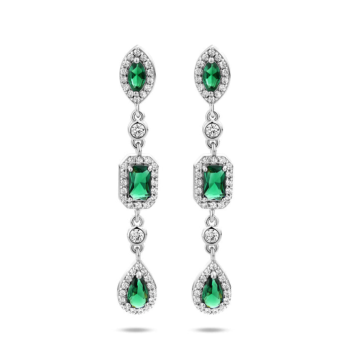 oorhangers wit en groen zirkonia zilver gerhodineerd