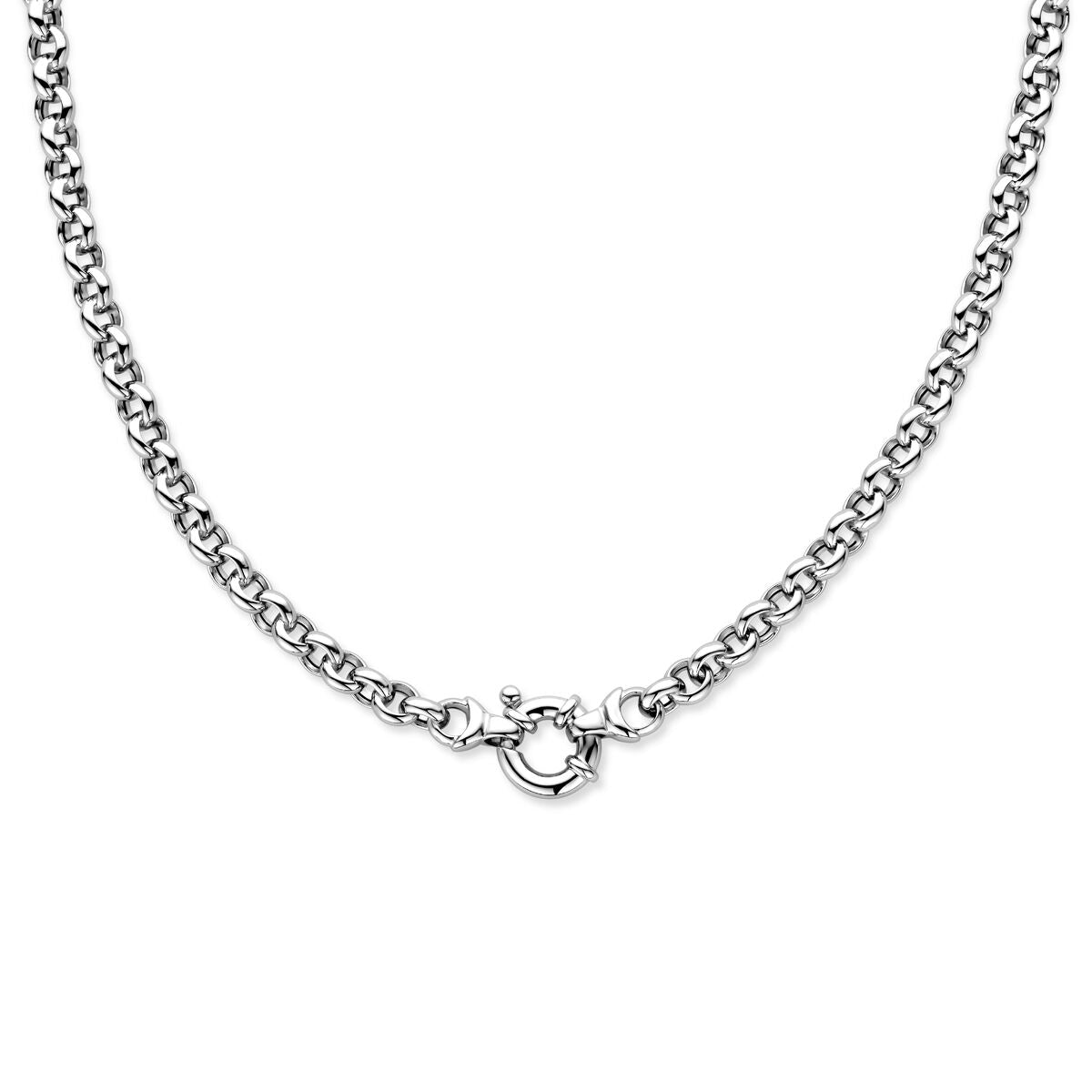 Collier jasseron en argent rhodié de 7 mm avec un grand fermoir à ressort.