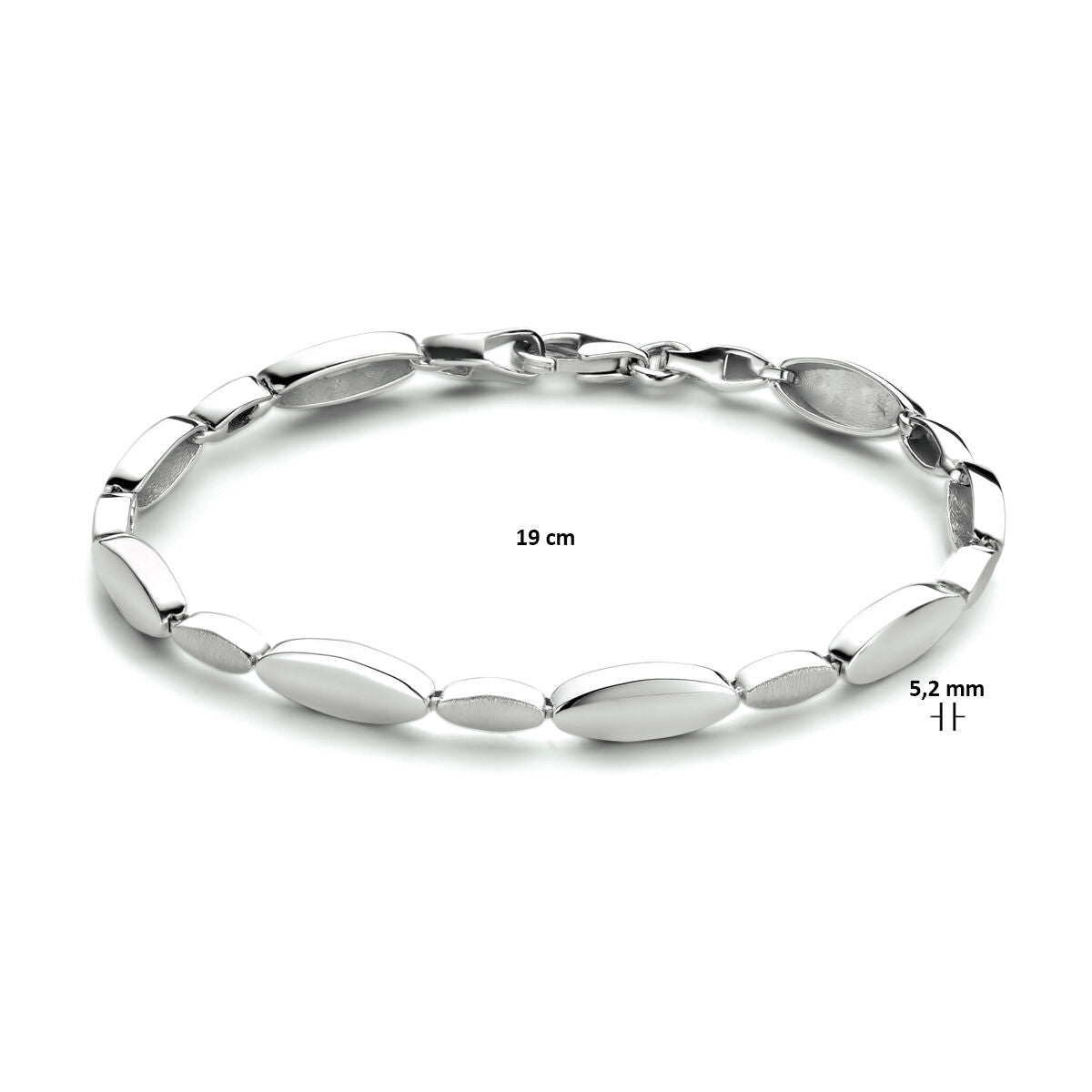 bracelet 5,2 mm 19 cm poli/mat argent rhodié