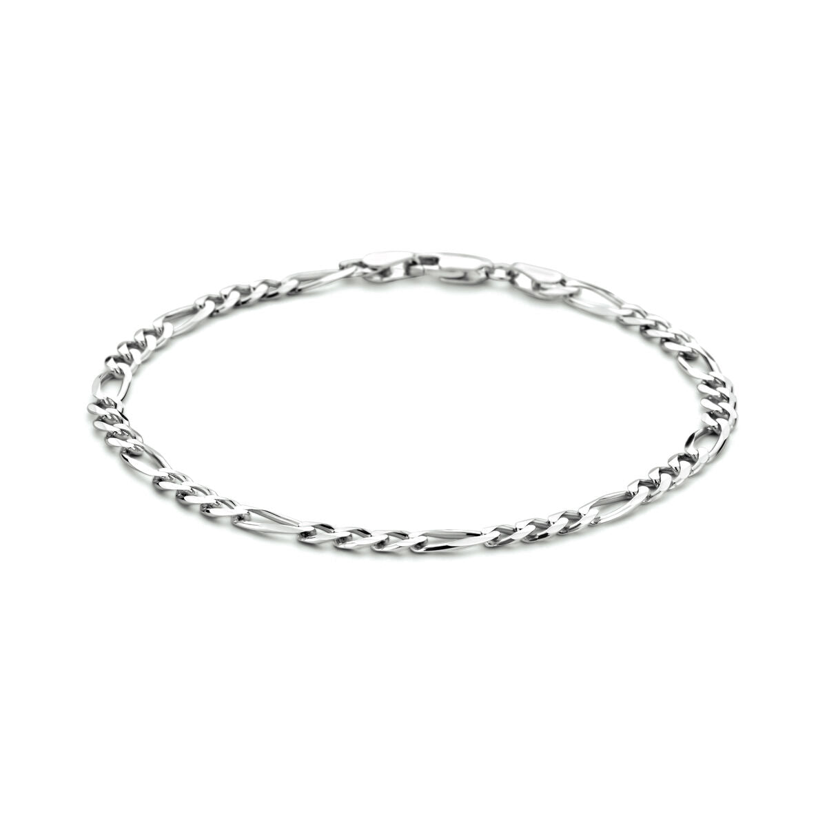 Bracelet figaro en argent rhodié de 4,0 mm et 20 cm de long.