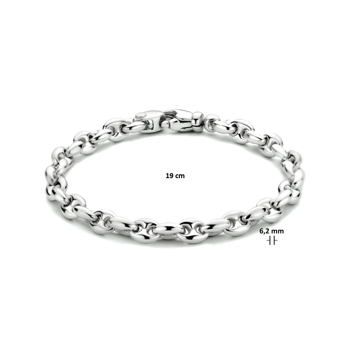 bracelet grain de café 6,2 mm 19 cm argent rhodié