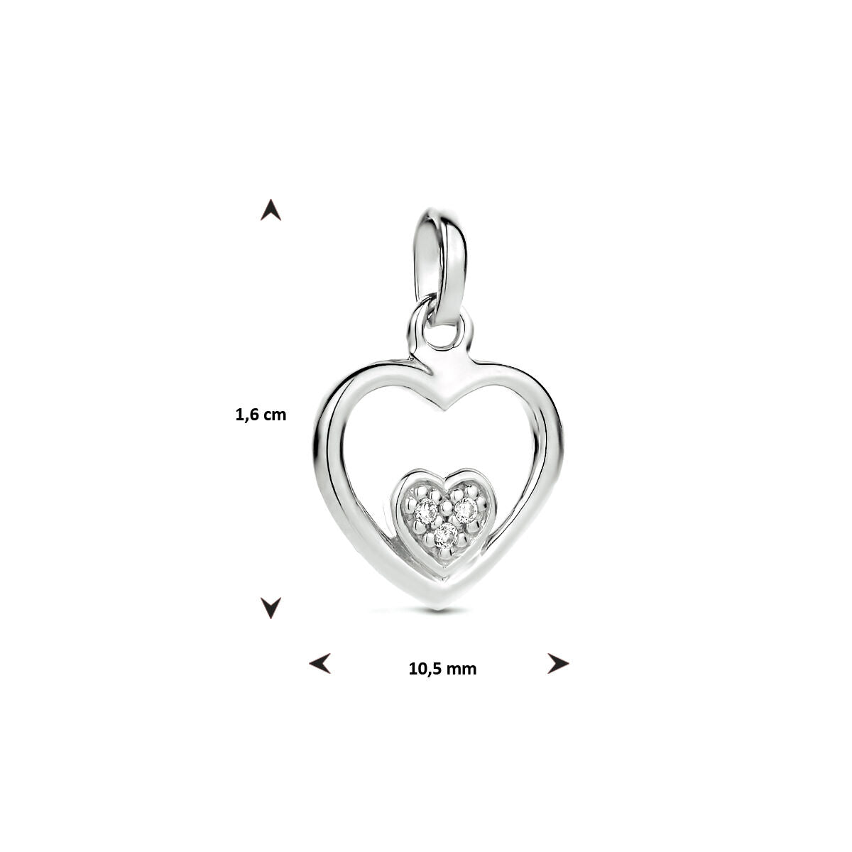 pendentif cœur zircone argent rhodié