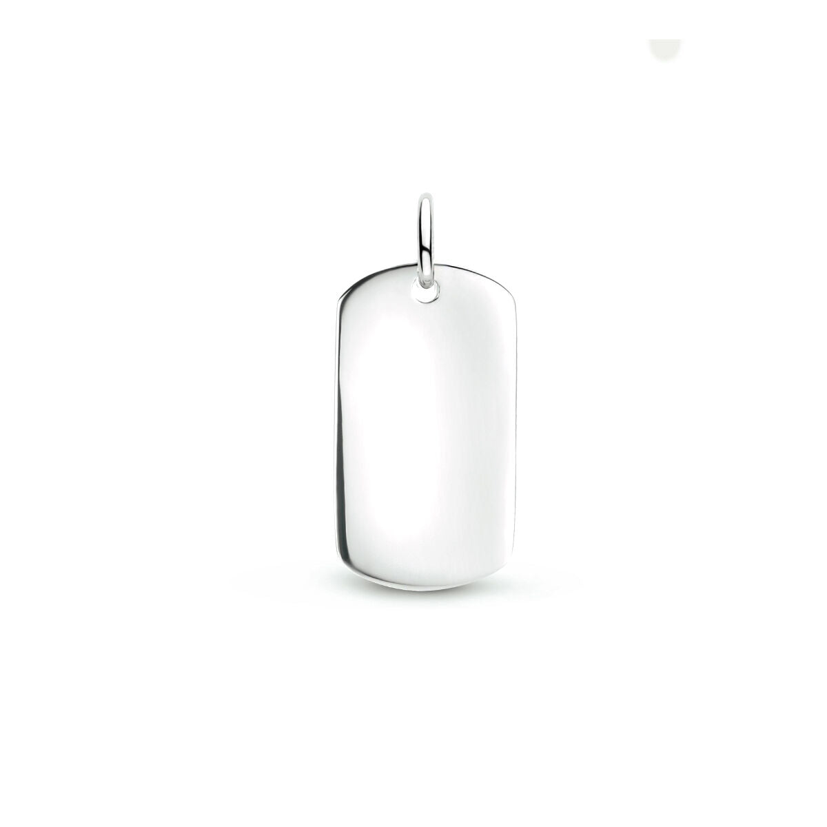 Pendentif en argent rhodié de forme rectangulaire, surface lisse et brillante.