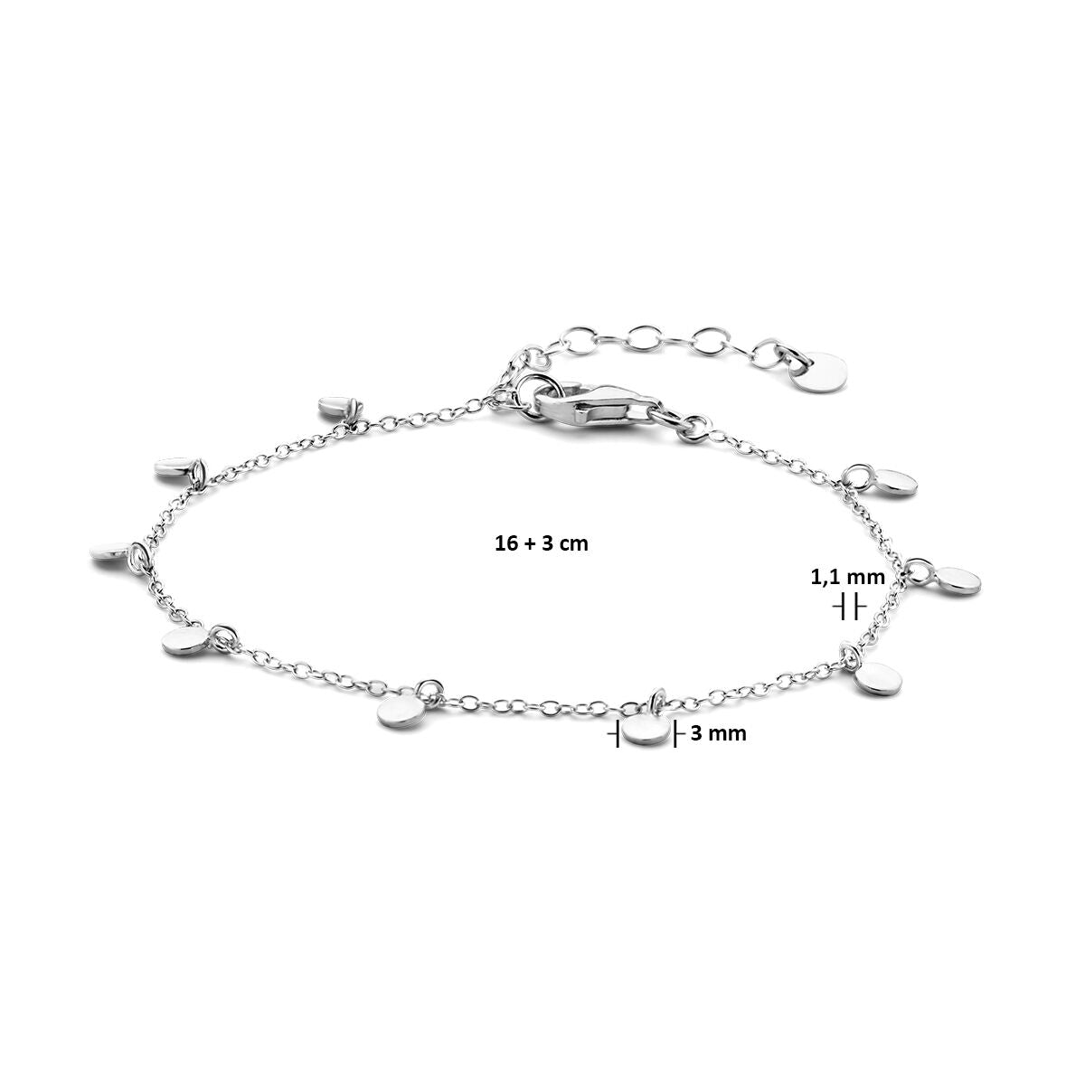 bracelet ronds 16 + 3 cm argent rhodié
