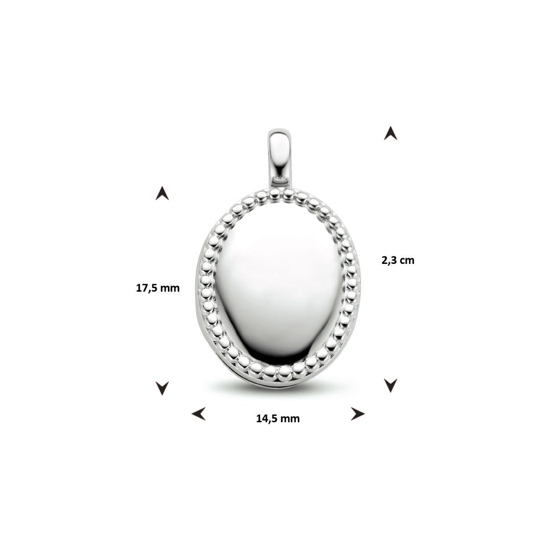 medaillon ovaal bolletjes zilver gerhodineerd
