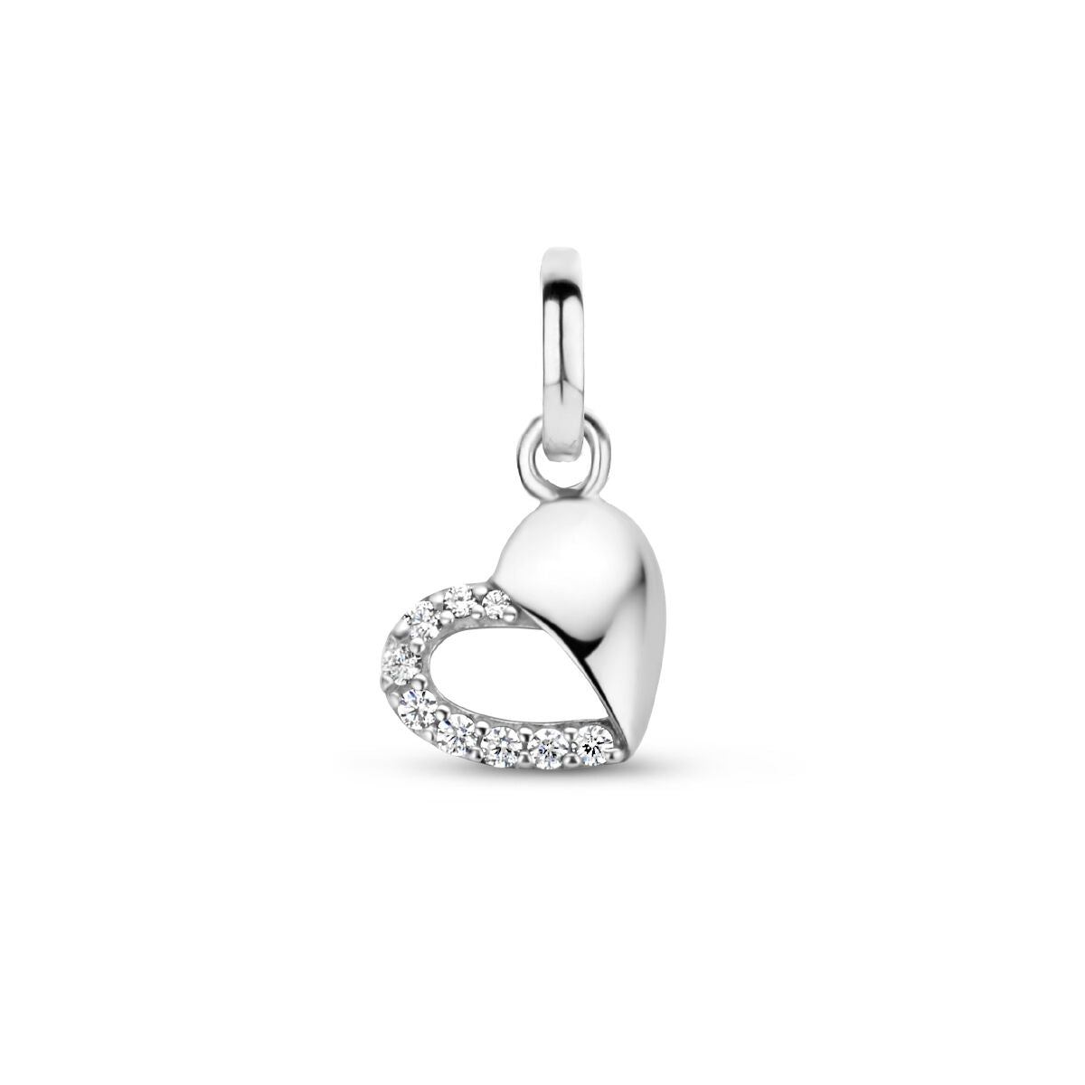 pendentif en forme de cœur en argent rhodié avec zircons.
