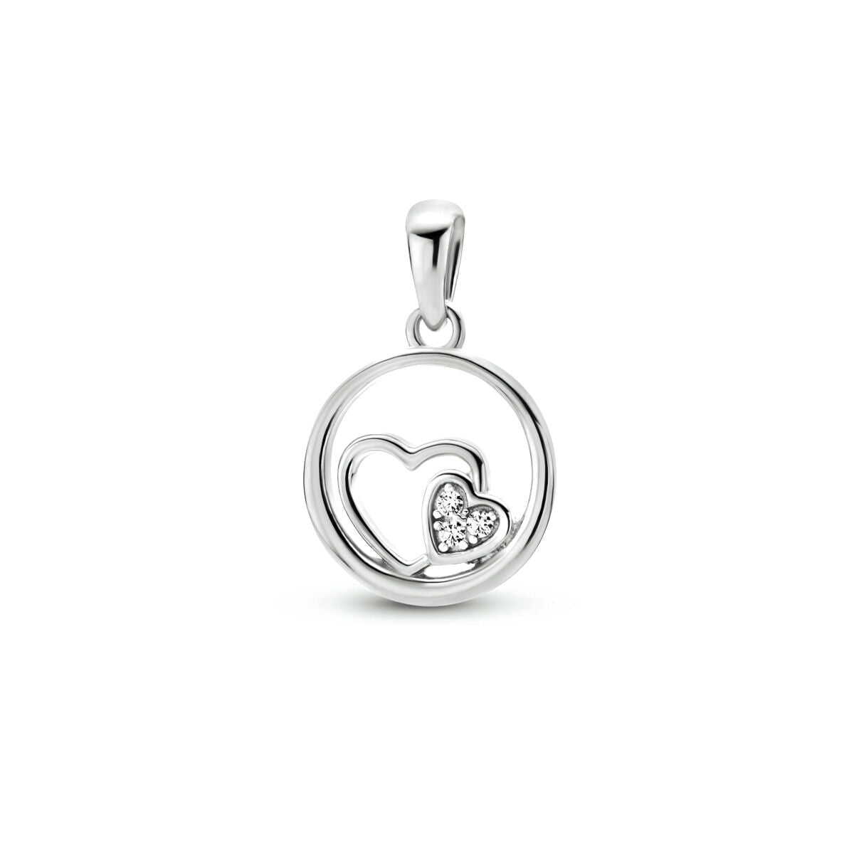 pendentif en argent rhodié en forme de cœurs avec zirkonia.