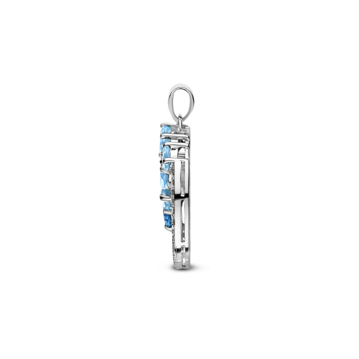 pendentif rond bleu topaze et zircone argent rhodié