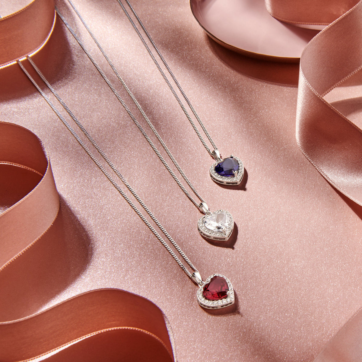 pendentif cœur synth. rubis et zircone halo argent rhodié